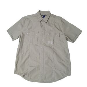 Vintage STRUCTURE Men's Large Khaki Military Style Button Front Shirt Unique